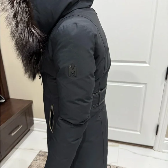 Mackage Black Puffer Coat with silver fox Fur Trim - Picture 5 of 9